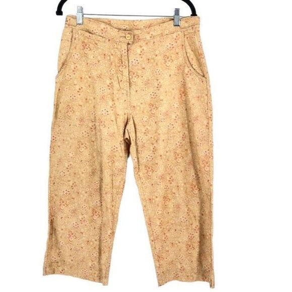 Vintage Woolrich Wicker Floral Linen Blend Crop Capri Pants Orange yellow Size 8 - Picture 2 of 12